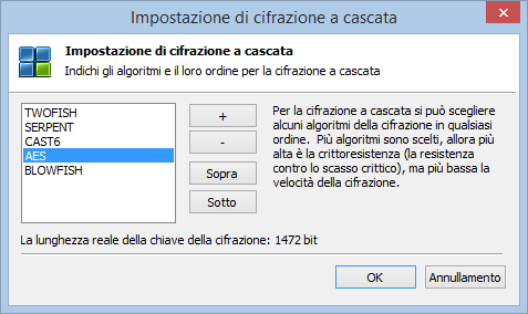 Sintonizzazione della lista e ordine degli algoritmi della criptatura nell'uso della criptatura a cascata