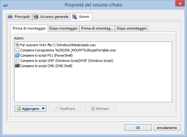 Impostazione dell'esecuzione automatica dei programmi e script nel Cryptic Disk