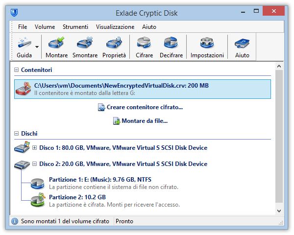 Cryptic Disk - finestra principale del programma