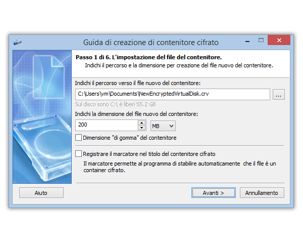 Cryptic Disk - creazione dei contenitori criptati