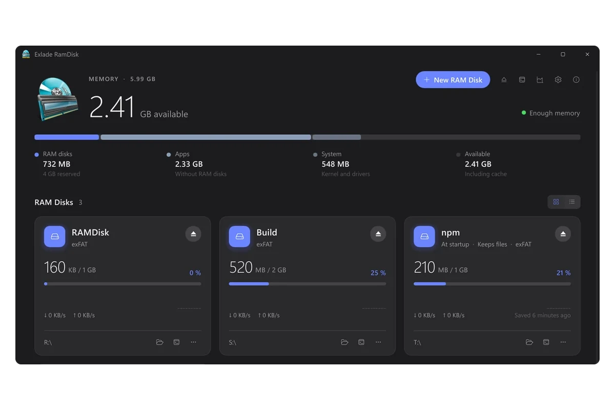 Exlade RamDisk in the dark theme