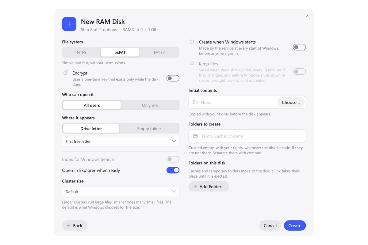 Exlade RamDisk - new disk options